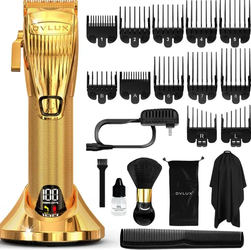 OVLUX Cortapelos para hombres profesionales para cortar el cabello con protectores cortapelos cuerpo de metal completo y kit de aseo inalámbrico de