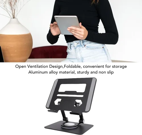 Miniatura 9 de Goshyda Soporte para tableta, soporte de escritorio de aluminio giratorio 360°, soporte de escritorio ajustable y plegable, universal para tabletas
