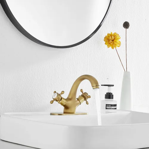 Miniatura 7 de Grifo de baño de latón antiguo grifo de tocador de baño de una sola manija de un agujero grifo de lavabo de baño con placa de cubierta