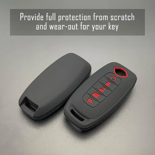 Miniatura 3 de TANDRIVE Funda para llavero de 5 botones para Nissan Rogue Pathfinder 2023-2026 y Sentra 2024-2026, silicona, paquete de 2, botón rojo, negro
