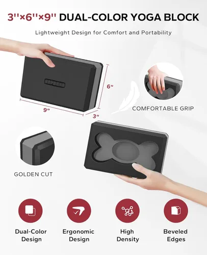 Miniatura 2 de HAPBEAR Yoga Blocks 2 Pack - 9x6x3in High-Density EVA Foam with Non-Slip Textured Surface, Supportive for Deep Stretching & Lightweight - Ideal for