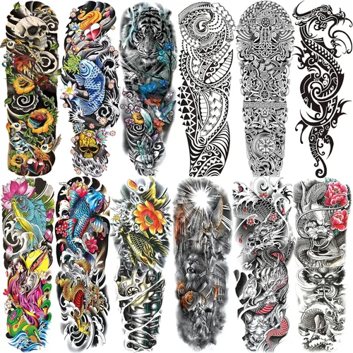 Miniatura 10 de Aresvns Tatuajes temporales de brazo completo para hombres y mujeres (19 x 7 pulgadas), tatuajes de manga impermeable y de larga duración