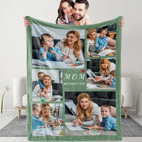 Miniatura 9 de Manta personalizada para el Día de la Madre con collage de fotos, manta personalizada con fotos para mamá, abuela, esposa regalos de hija e hijo