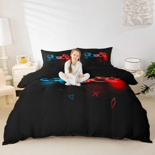 Miniatura 4 de Funda de edredón con estampado de mando de videojuegos para niños, tamaño individual (sin edredón), juego de ropa de cama Play Gamer para niños
