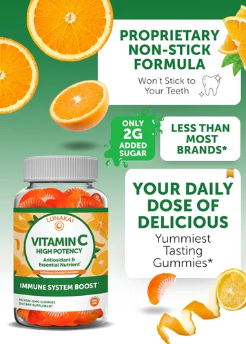 Miniatura 3 de Lunakai Paquete de gomitas multivitamínicas de vitamina C y para mujer, 300 mg orgánicas, sin OMG, suplemento masticable vegano – 100% valor diario