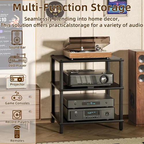 Miniatura 5 de Soporte para reproductor multimedia AV de 3 niveles, gabinete estéreo, gabinete estéreo moderno, estante de consola de juegos, soporte de TV