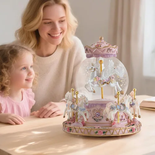 Miniatura 5 de Regalo de globo de nieve de carrusel de unicornio, caja de música de caballo con luces, regalos de lujo para hija, mujer, niñas, mamá, esposa
