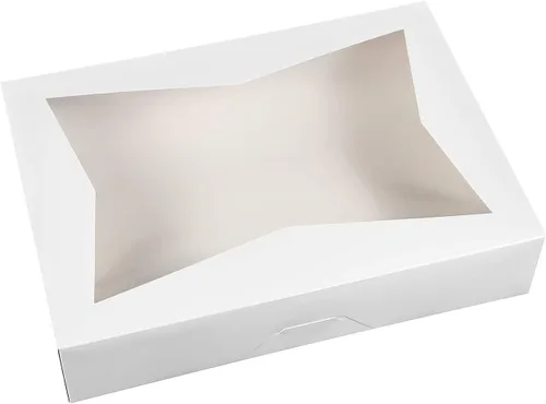 Miniatura 7 de ONE MORE [Paquete de 15] Cajas de galletas de panadería con cerradura blanca de 14 x 10 x 3 pulgadas, contenedor grande de cartón con ventanas