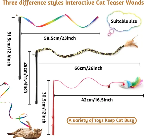Miniatura 4 de Juguetes para gatos surtidos de juguetes para gatos, paquete de 26 juguetes para gatos, paquete variado para gatito, juguete de varita para gato
