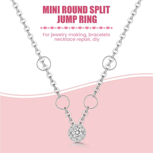 Miniatura 5 de Juego de 500 anillos de salto de doble apertura, mini llaveros redondos de acero inoxidable con conectores de doble bucle para hacer joyas, 500