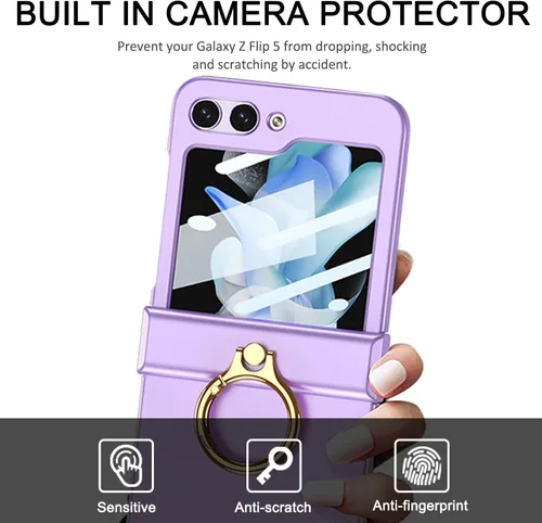 Miniatura 5 de Miimall Funda para Galaxy Z Flip 5 con soporte de anillo, protector de pantalla de protección de bisagra mejorado, anillo multifuncional ultrafino