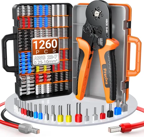 Miniatura 8 de Preciva Kit de herramientas de prensado de virola AWG23-10/0.25-6mm² con conectores de alambre de 19 tamaños, alicates de crimpado de alambre