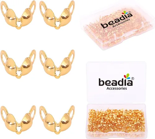 Beadia Tapas de extremo chapadas en oro de 18 quilates que no se deslustran 0.118 x 0.236 in, 200 piezas para hallazgos de fabricación de joyas
