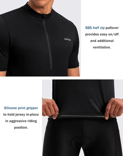 Miniatura 4 de Bikewa Maillot de ciclismo para hombre que absorbe la humedad, manga corta, UPF media cremallera, ciclismo, ciclismo de carretera, camisas