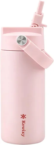 Miniatura 21 de KEWIXY Botella de agua aislada de 18 onzas con pajilla, tapa 2 en 1, popote y boquilla, a prueba de fugas, soporte para vasos, acero inoxidable