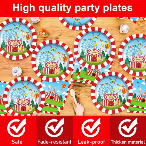 Miniatura 5 de Platos de papel con temática de circo y servilletas, decoraciones de fiesta de circo, juego de vajilla de carnaval, platos de cena con temática