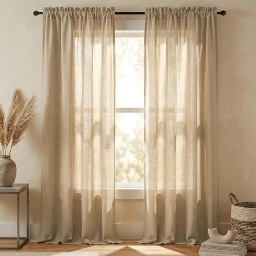 Miniatura 87 de Mrs.Naturall - Cortinas transparentes con bolsillo para barra de 36x63 pulgadas de lino mezclado negro