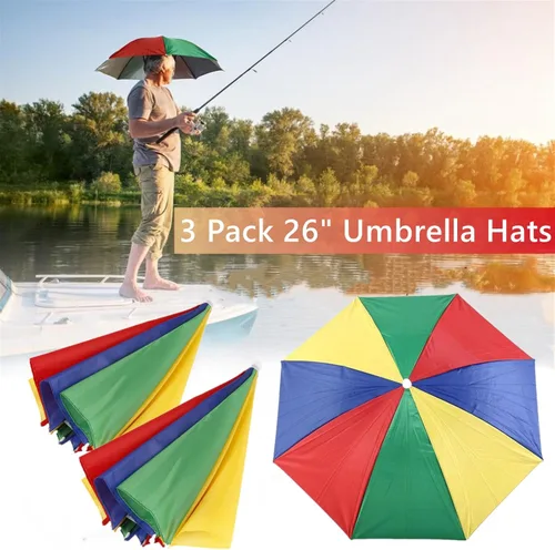 Miniatura 5 de Paquete de 3 sombreros de paraguas para adultos, 26 pulgadas de diámetro, arco iris, sombrero de paraguas deportivo para mujeres y hombres