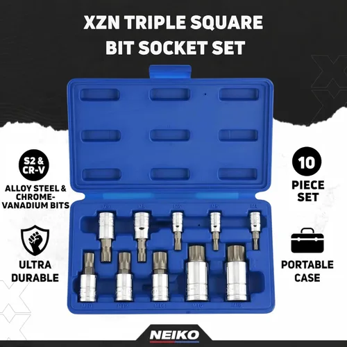 Miniatura 2 de NEIKO 10056A Juego de llaves de brocas de eje triple cuadrado XZN de 1/4 pulgada, 3/8 pulgada y 1/2 pulgada Juego de 10 piezas Envases Cr-V
