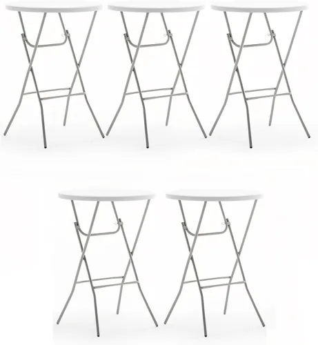 Miniatura 15 de BTExpert Mesa Plegable de Plástico de Granito Blanco Redonda de 32" Altura de Barra de 43" Mesa Comercial Portátil Mesa de Banquete Tarjeta Café