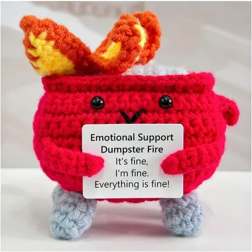 Miniatura 10 de RovyFota Contenedor de basura de ganchillo de apoyo emocional con tarjeta positiva, bonita decoración de habitación, juguetes de punto, divertidos