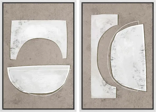 Miniatura 50 de SIGNWIN Lienzo enmarcado para pared, juego de arte de collage de ondas en espiral de mediados de siglo, formas abstractas, acogedor, neutro