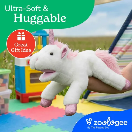 Miniatura 6 de The Petting Zoo Marioneta de peluche de unicornio de mano, regalos para niños, animales de marioneta, juguete de peluche interactivo de unicornio