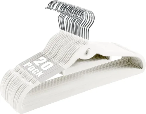Miniatura 10 de Perchas de terciopelo para ropa, delgadas, apilables, antideslizantes, color beige, para ahorrar espacio, perchas resistentes para adultos