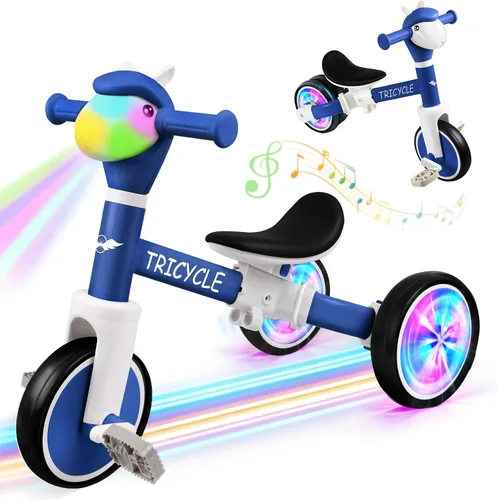 Miniatura 9 de Bicicleta de equilibrio para niños y niñas, triciclo para niños pequeños de 1 a 5 años, triciclo para niños pequeños con luz y música frontal