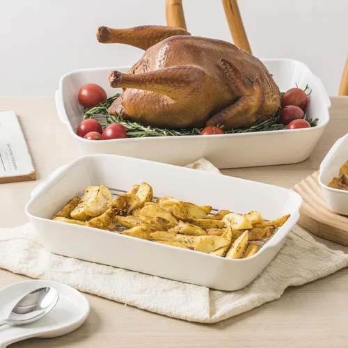 Miniatura 7 de HOMBENE - Cacerola blanca de 1.2 cuartos de galón, bandeja para lasaña para horno, utensilios para hornear, pequeña fuente de cerámica para hornear