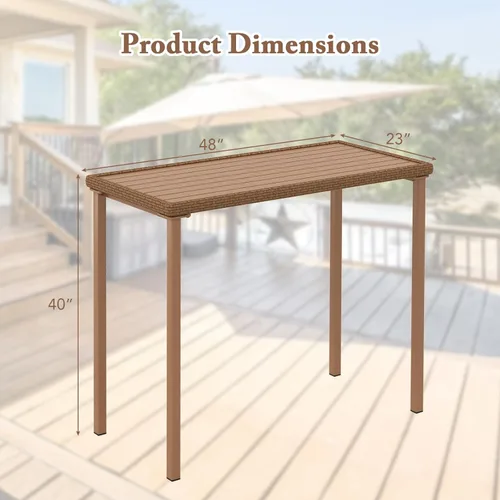 Miniatura 3 de Tangkula Mesa de bar para patio, marco de metal rectangular resistente, mesa de altura de mostrador de 48 pulgadas, para patio trasero, piscina