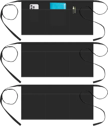 Miniatura 7 de Syntus Delantal de servidor con 3 bolsillos, delantal de cintura para camarera, color negro