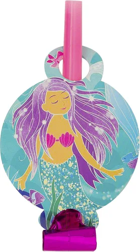 Miniatura 7 de Paquete de fiesta temática de sirena, platos de papel desechables, vasos, servilletas, tenedores, cucharas, bolsas de regalo y sopladores de fiesta