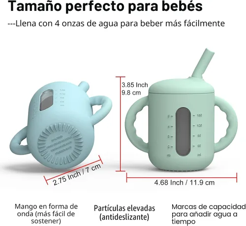 Miniatura 6 de Seposeve Paquete de 2 Vasos con Pajita de Silicona, Vaso para Bebé con Pajita a Prueba de Fugas para 6-12 Meses, Vaso para Niños Pequeños a Prueba