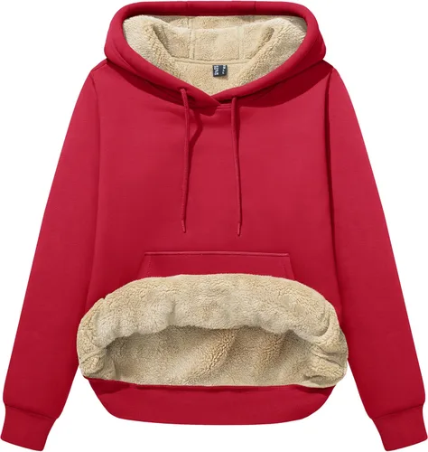 Miniatura 22 de MAGCOMSEN Sudaderas con capucha para mujer, con forro de sherpa, de vellón, para invierno, cálido, pesado, de algodón, con bolsillo