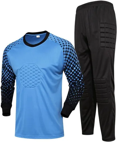 TiaoBug Conjunto de camiseta y pantalones de fútbol acolchados para niños y niños, camisa de portero de manga larga, uniforme de entrenamiento de