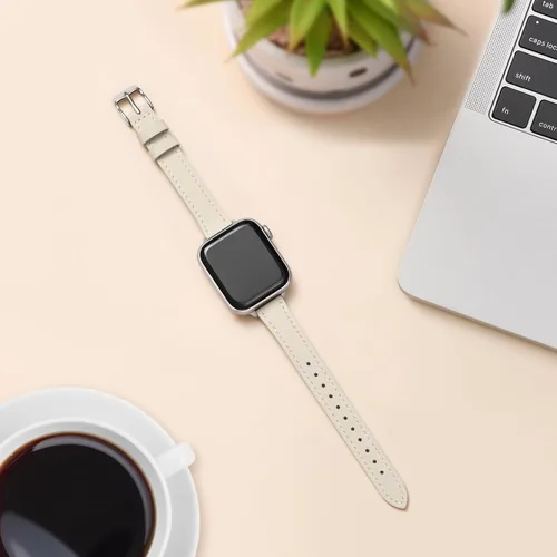Miniatura 4 de STIROLL - Correa delgada de cuero para reloj inteligente, compatible con Apple Watch de 38, 40, 41, 42, 44, 45 y 49 mm, correa de cuero de grano