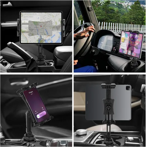 Miniatura 7 de Cup Holder Car Tablet Mount, Universal 360° Rotation Adjustable Long Arm Holder Stand for iPad Pro 12.9/11/10.5/9.7/Air/Mini 6/5/4, Galaxy Tab/Z