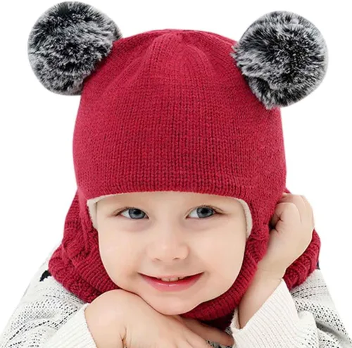 Miniatura 12 de Invierno Earflap Hat Invierno Con Capucha Bebé Sombrero Cálido Niño Bufanda Bufanda Flap Kid Cap Knit Girl Caps Cuidado del Bebé