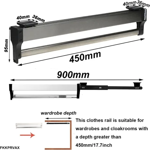 Miniatura 2 de Barra de Percha para Armario, Barra Extensible para Closet de 30-60cm, Barra de Ropa para Vestidor, Organizador de Closet para Pantalones y Abrigo