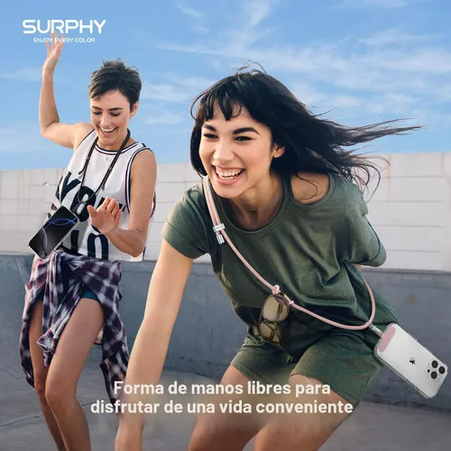 Miniatura 5 de SURPHY Cordón para teléfono, correa cruzada ajustable para teléfono con 2 pestañas de amarre para teléfono celular, hebillas de metal de alta Negro