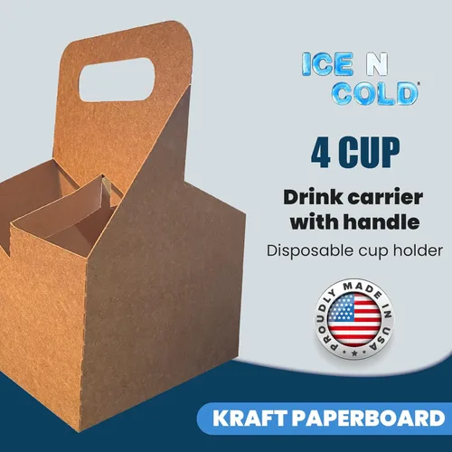 Miniatura 2 de Porta bebidas de 4 tazas con asa Portavasos de cartón Kraft Portavasos desechable para bebidas frías o calientes Portavasos para servicios