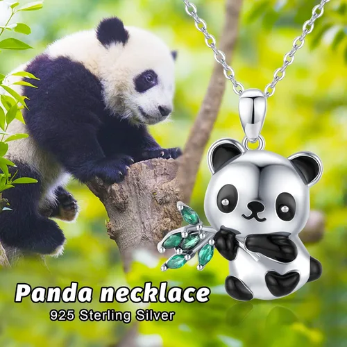 Miniatura 4 de CHENGHONG Panda Gifts - Collar de plata de ley 925 con bonito diseño de panda con colgante de animal de peluche, regalo de joyería de oso panda