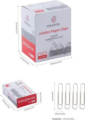 Miniatura 2 de PAPERPAL Clips de papel para oficina, escuela y uso personal, clip de papel jumbo suave (5 cm), 1000 clips de papel grandes
