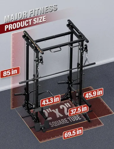 Miniatura 6 de MAJOR FITNESS Drone3 Smith Machine, 2500 libras todo en uno para gimnasio en casa con sistema de polea doble para cable cruzado, barras de dominadas