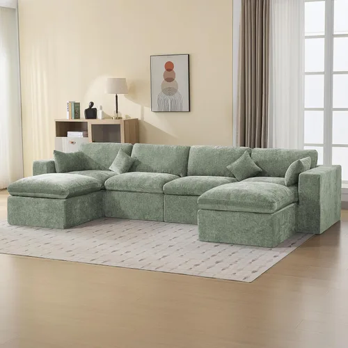 Miniatura 9 de Sofá modular sin hueso de 115 pulgadas, sofá modular modular con otomana, tapizado de gran tamaño, convertible, cómodo sofá de felpilla de 4 plazas