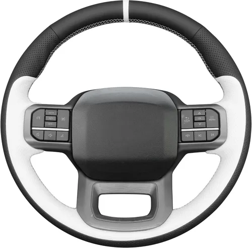 Miniatura 11 de MEWANT Funda de volante de automóvil brillante de fibra de carbono y gamuza cosida a mano para Ford F-150 2021-2023 / F-150 Lightning 2022-2023