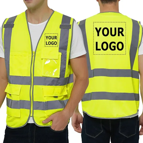 Miniatura 8 de TopTie Personaliza tu logotipo reflectante chaleco de seguridad cremallera frontal con 9 bolsillos, cumple con las normas ANSI/ISEA Clase 2 Azul