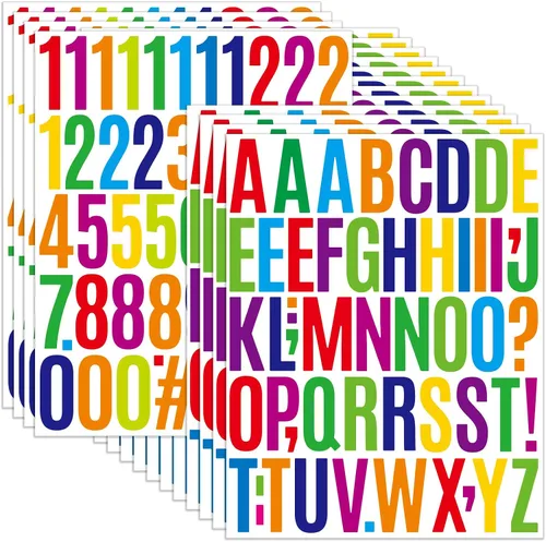 Miniatura 12 de 840 piezas de 16 hojas de calcomanías de letras grandes de 2 pulgadas, calcomanías de vinilo autoadhesivas impermeables para números, adecuadas