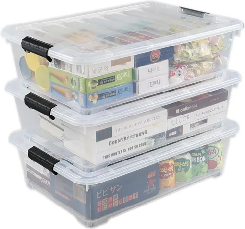 Miniatura 5 de Zopnny Contenedor organizador de plástico de 25 cuartos de galón para debajo de la cama, con tapas seguras y hebillas duraderas, transparente